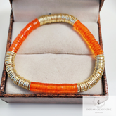 Smooth Orange & Gold Heishi Bead Bracelet - Heishi Bracelets - Heishi Stacking Bracelets - Stretchable Bracelets, Gift For Sister